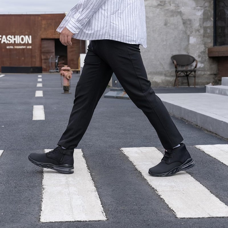 LARNMERN Mens Non Slip Shoes Food Service Work Waterproof Side Zipper Chukka Boots Sole Cushion Mid Top Casual Botas Hombre Trabajo Black - Image 2